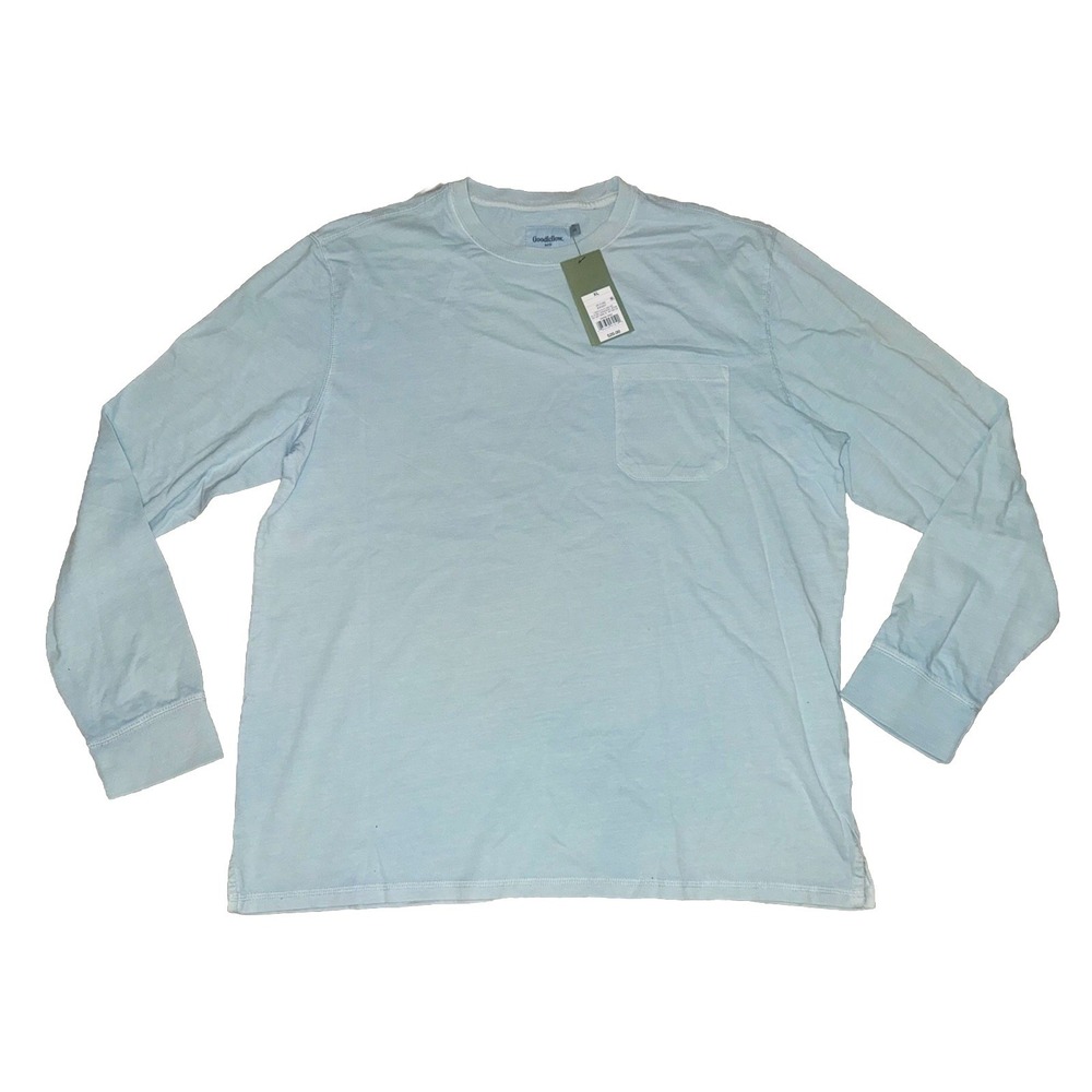 Goodfellow Vintage Wash Long Sleeve Blue Pocket Tee NWT XL